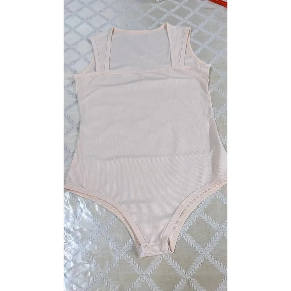 Bundle of 3 Ribbed Square-Neck Bodysuits (Nude, Mocha & Black) - Size XXL